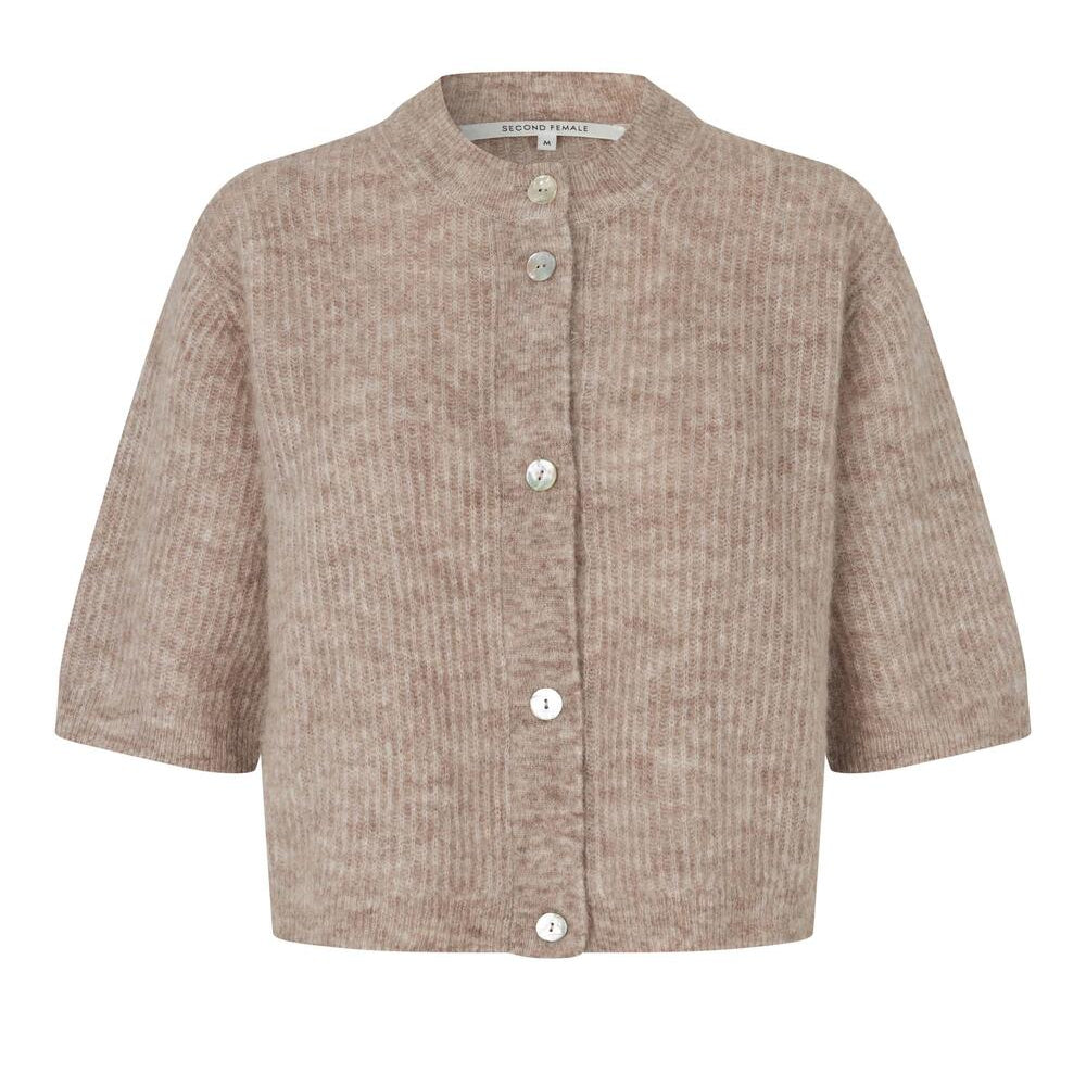 Andrea kortærmet cardigan - Light Beige Melange